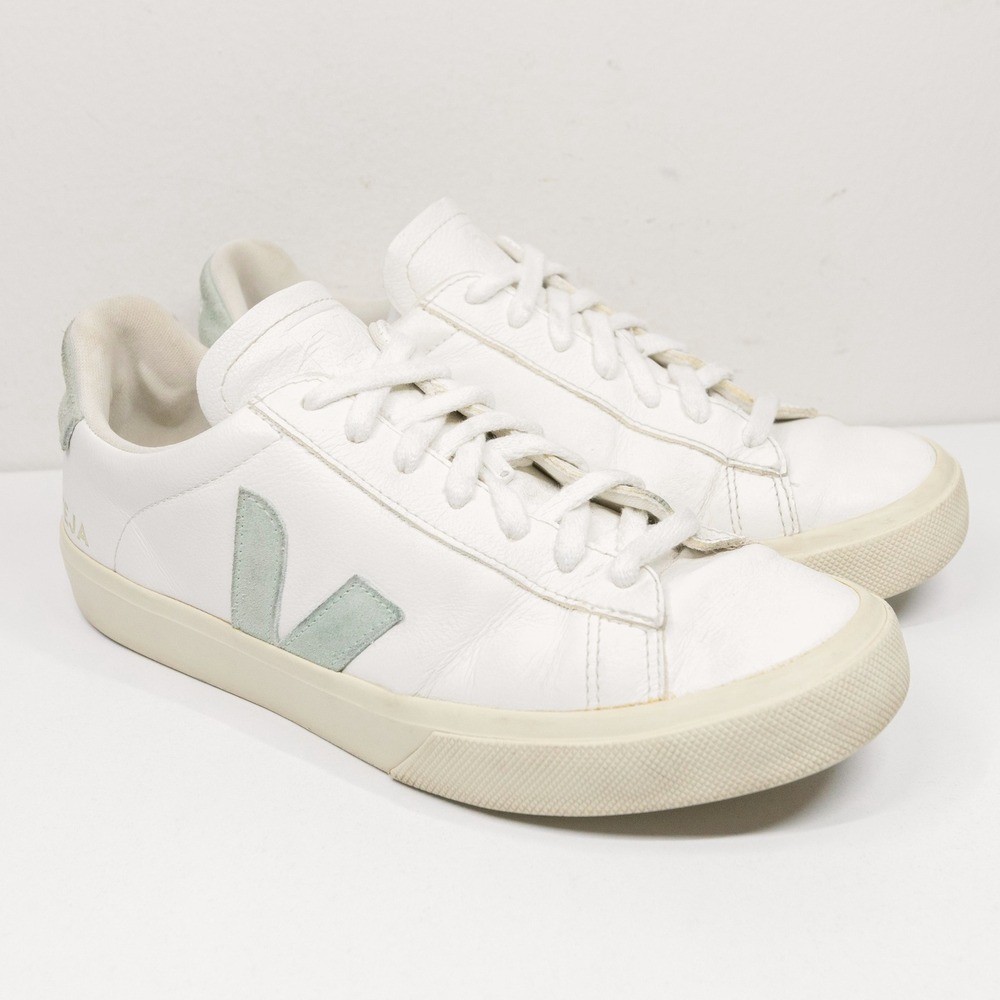 VEJA Campo Chrome Free Leather White Sage Green Low Top Sneakers Sz 9